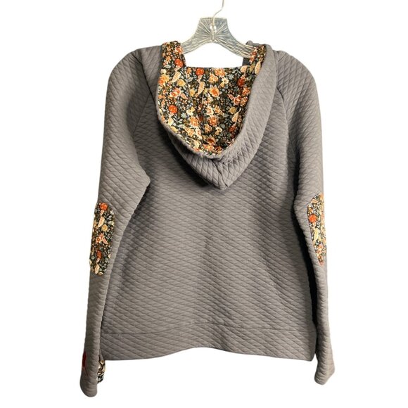 Tasseled Rags Quilted Gray Hoodie Sweatshirt - Picture 2 of 9